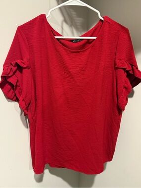 Red Ruffle Sleeve Women's Top